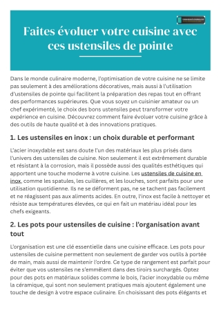 Faites évoluer votre cuisine avec ces ustensiles de pointe