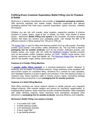Bottle Filling Line for Powders & Solids by Nichrome