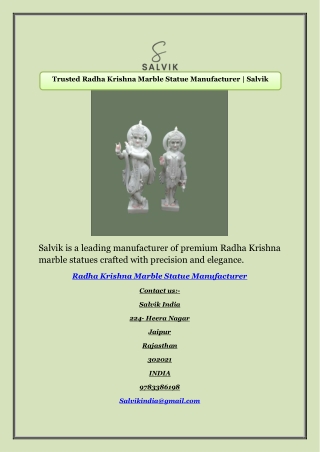 Trusted Radha Krishna Marble Statue Manufacturer | Salvik
