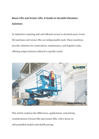 Boom Lifts and Scissor Lifts_ A Guide to Versatile Elevation Solutions