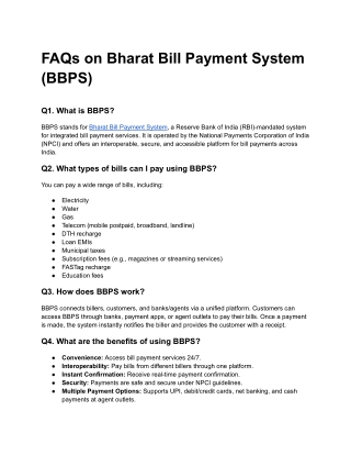 FAQs on Bharat Bill Payment System (BBPS)