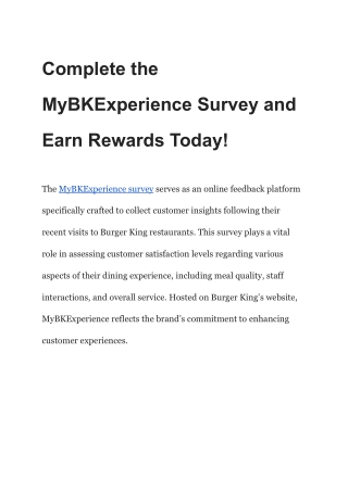 Complete the MyBKExperience Survey and Earn Rewards Today