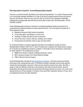 Piles Specialist in Charholi - Anand Multispeciality Hospital