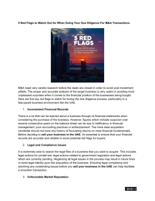 5 Red Flags to Watch Out for When Doing Your Due Diligence For M&A Transactions