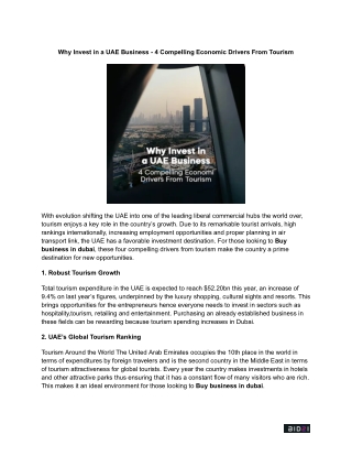 Why Invest in a UAE Business - 4 Compelling Economic Drivers From Tourism