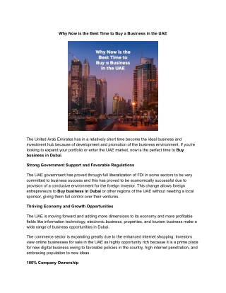 Why Now is the Best Time to Buy a Business in the UAE