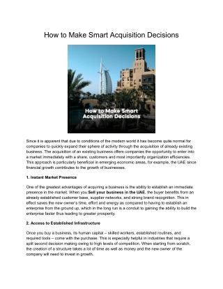 How to Make Smart Acquisition Decisions