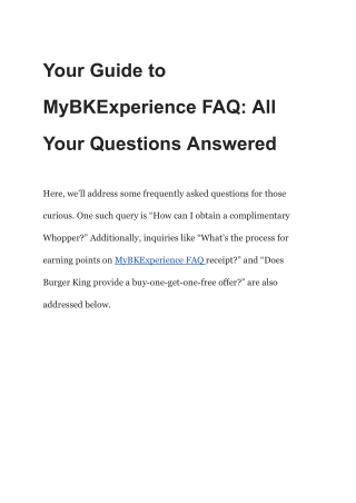MyBKExperience – Burger King Survey– Free Whopper