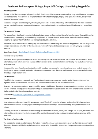 Facebook And Instagram Outage