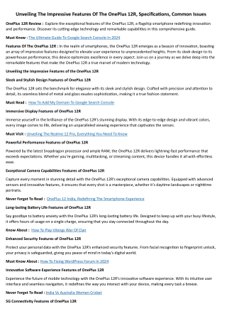 Unveiling The Impressive Features Of The OnePlus 12R