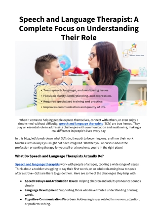Speech and Language Therapist A Complete Focus on Understanding Their Role