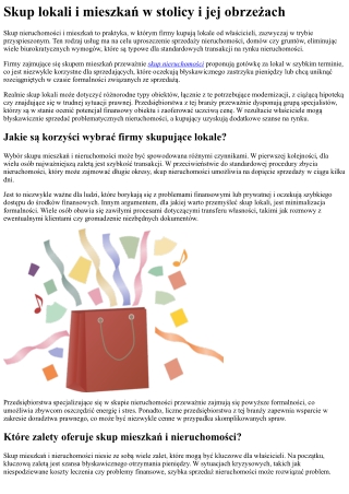 Skup nieruchomości w Warszawie i okolicach