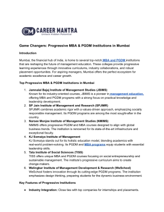 Game Changers: Progressive MBA & PGDM Institutions in Mumbai