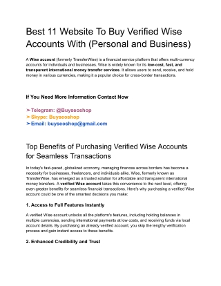 Best 11 Website To Buy Verified Wise Accounts With (Personal and Business)