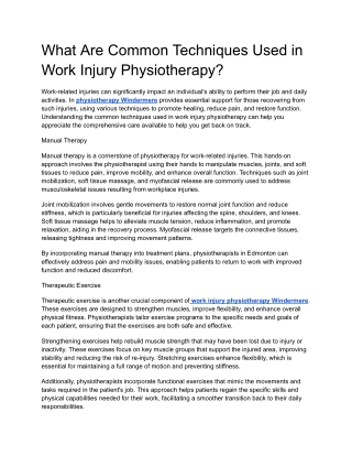 What Are Common Techniques Used in Work Injury Physiotherapy