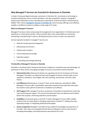 Why Managed IT Services Are Essential for Businesses in Charlotte