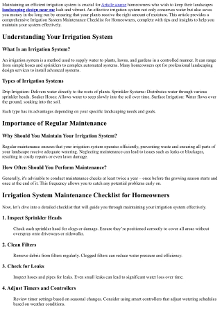 “Irrigation System Maintenance Checklist for Homeowners”