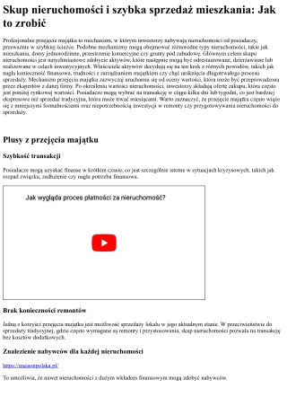Skup nieruchomości i szybka sprzedaż nieruchomości