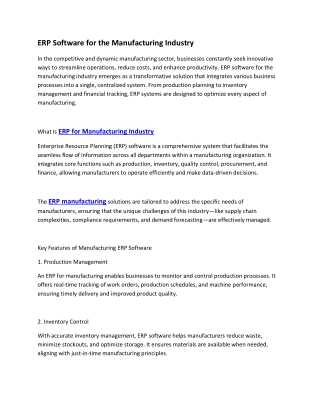 ERP Software for the Manufacturing Industry