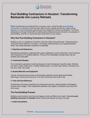 Pool Building Contractors in Houston Transforming Backyards into Luxury Retreats