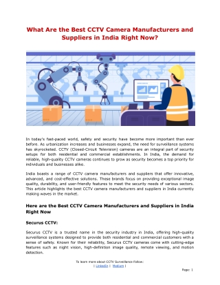What Are the Best CCTV Camera Manufacturers and Suppliers in India Right Now