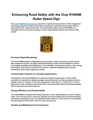 Enhancing Road Safety with the iCop R1800M Radar Speed Sign
