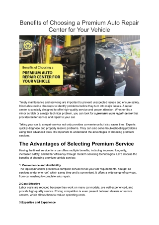 Benefits of Choosing a Premium Auto Repair Center for Your Vehicle