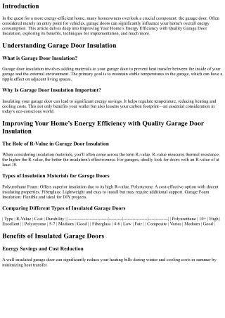 Improving Your Home’s Energy Efficiency with Quality Garage Door Insulation