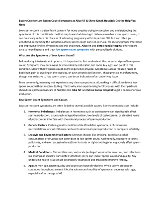 Expert Care for Low Sperm Count Symptoms at Alka IVF  11 december