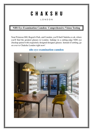 NHS Eye Examination Camden Comprehensive Vision Testing