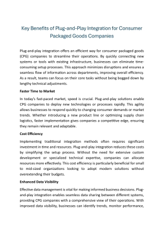 Key Benefits of Plug-and-Play Integration for Consumer Packaged Goods Companies