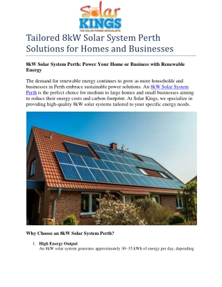 Tailored 8kW Solar System Perth Solutions for Homes and Businesses
