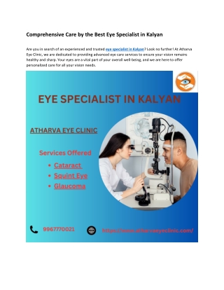 Comprehensive Care by the Best Eye Specialist in Kalyan