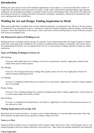 Welding for Art and Design: Finding Inspiration in Metal