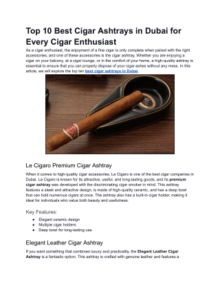 Top 10 Best Cigar Ashtrays in Dubai for Every Cigar Enthusiast