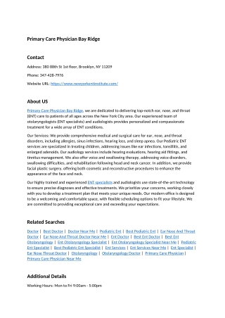 Primary Care Physician Bay Ridge