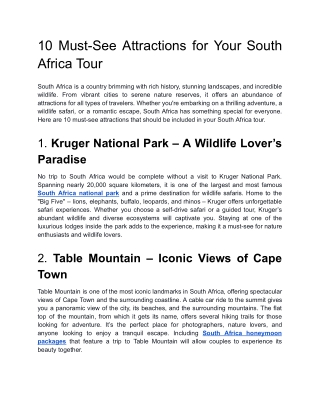 10 Must-See Attractions for Your South Africa Tour