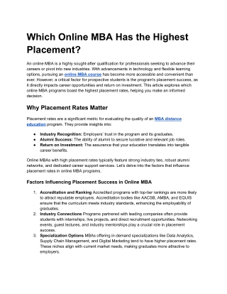 Which Online MBA Has the Highest Placement