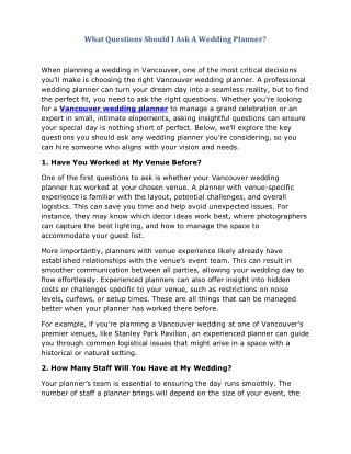 What Questions Should I Ask A Wedding Planner?