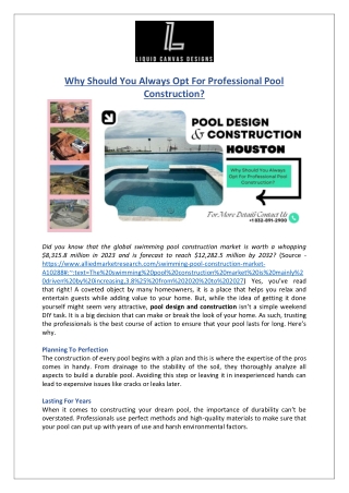 Custom Pool Design and Construction - Liquid Canvas Designs