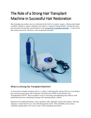 The Role of a Strong Hair Transplant Machine in Successful Hair Restoration