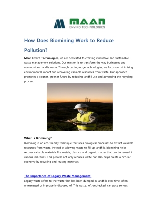 Biomining of Legacy Waste: A Sustainable Solution for Waste Management