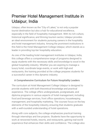 Premier Hotel Management Institute in Udaipur, India