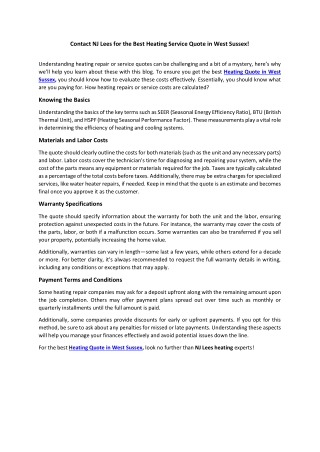 Contact NJ Lees for the Best Heating Service Quote in West Sussex!