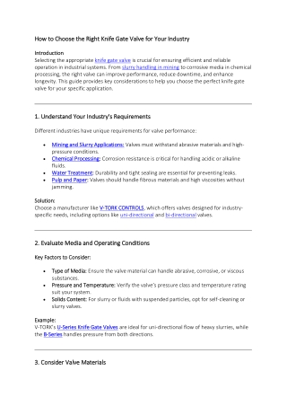 How to Choose the Right Knife Gate Valve for Your Industry