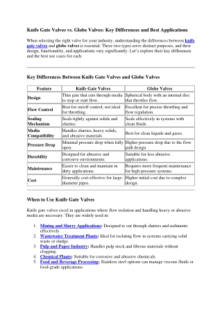 Knife Gate Valves vs Globe Valves