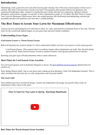 The Best Times to Aerate Your Lawn for Maximum Effectiveness
