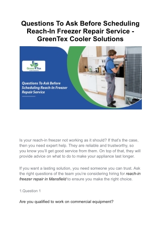 Questions To Ask Before Scheduling Reach-In Freezer Repair Service - GreenTex Cooler Solutions