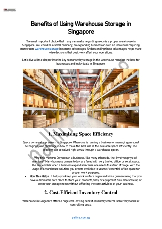 Benefits of Using Warehouse Storage in Singapore