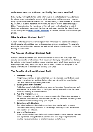 Is the Smart Contract Audit Cost Justified by the Value It Provides?
